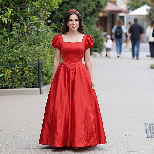 Woman in Red Disney Princess Dress