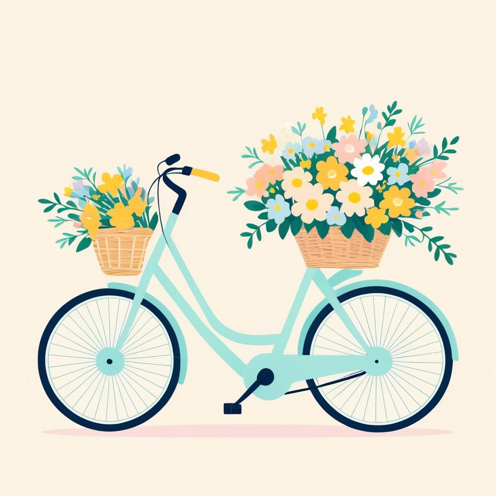 Pastel Bicycle with Floral Basket Illustration