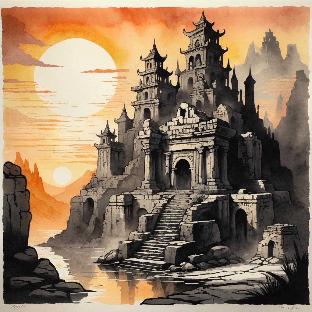 Lost Wonders: Ancient Civilization Ink Art