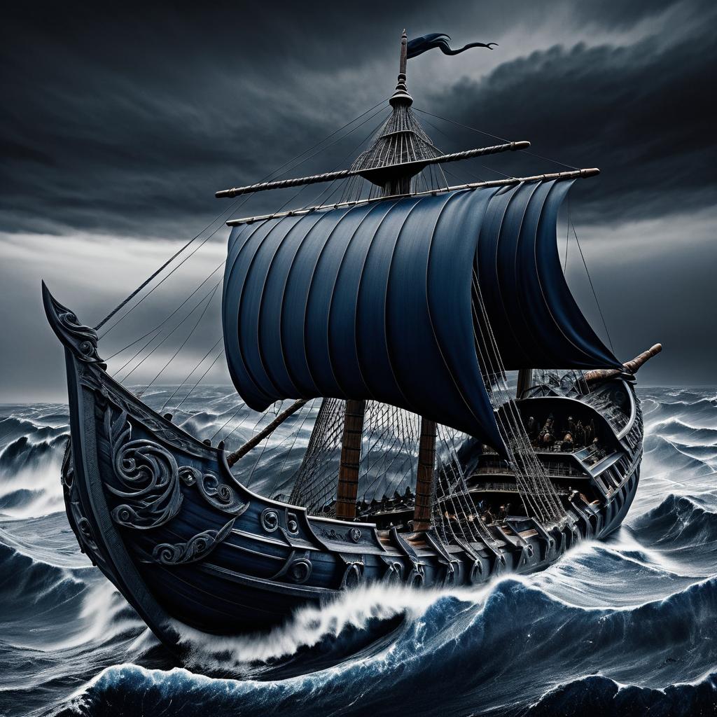 Dramatic Viking Ship in Stormy Seas