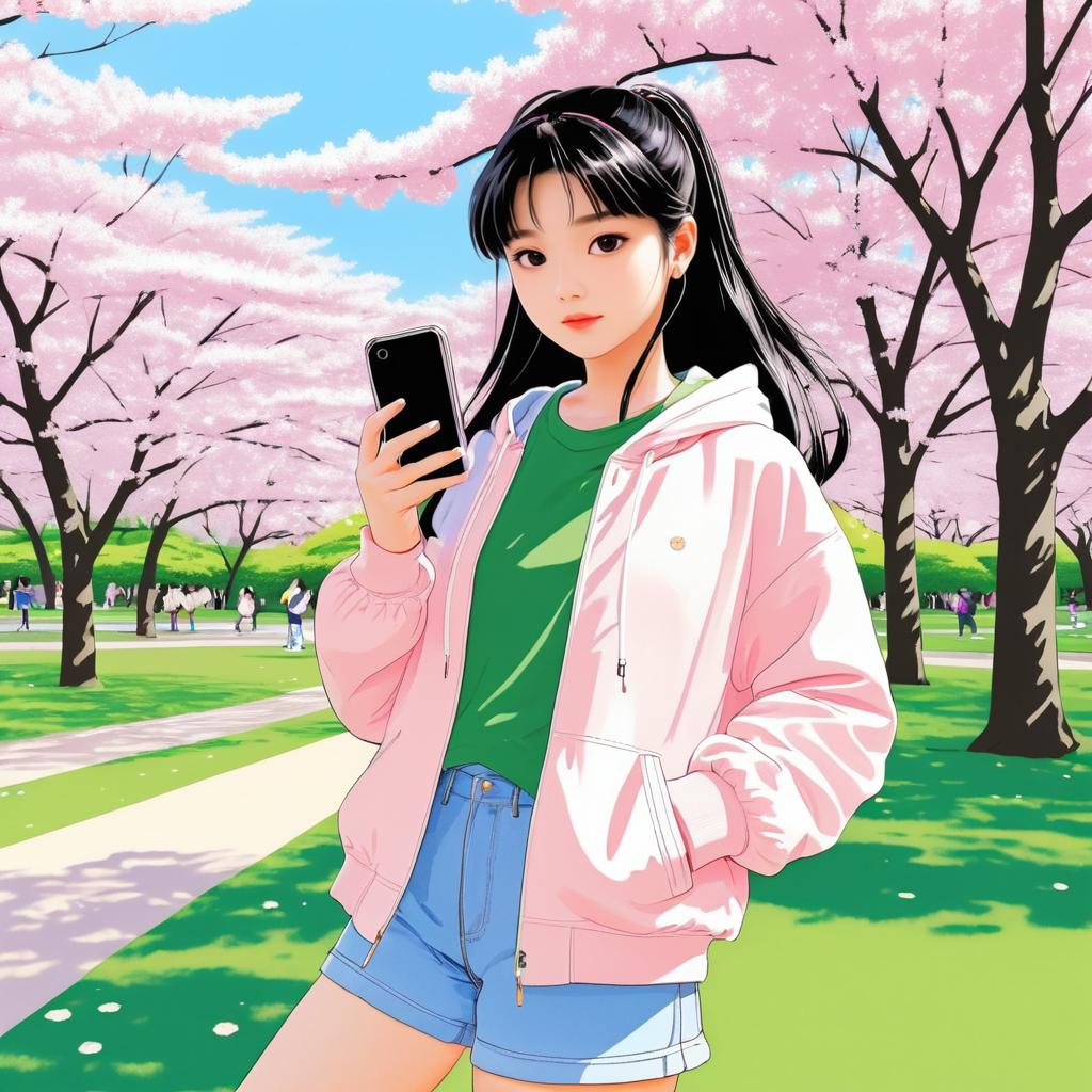 Teenage Girl in Cherry Blossom Park