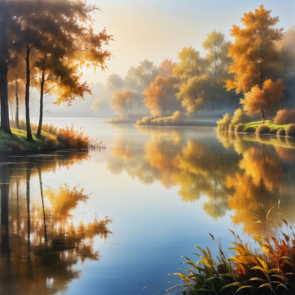 Autumn Lake Landscape with Misty Reflections