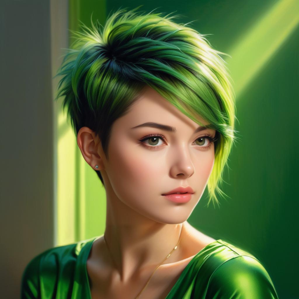 Gorgeous Young Lady with Green Hair Portrait