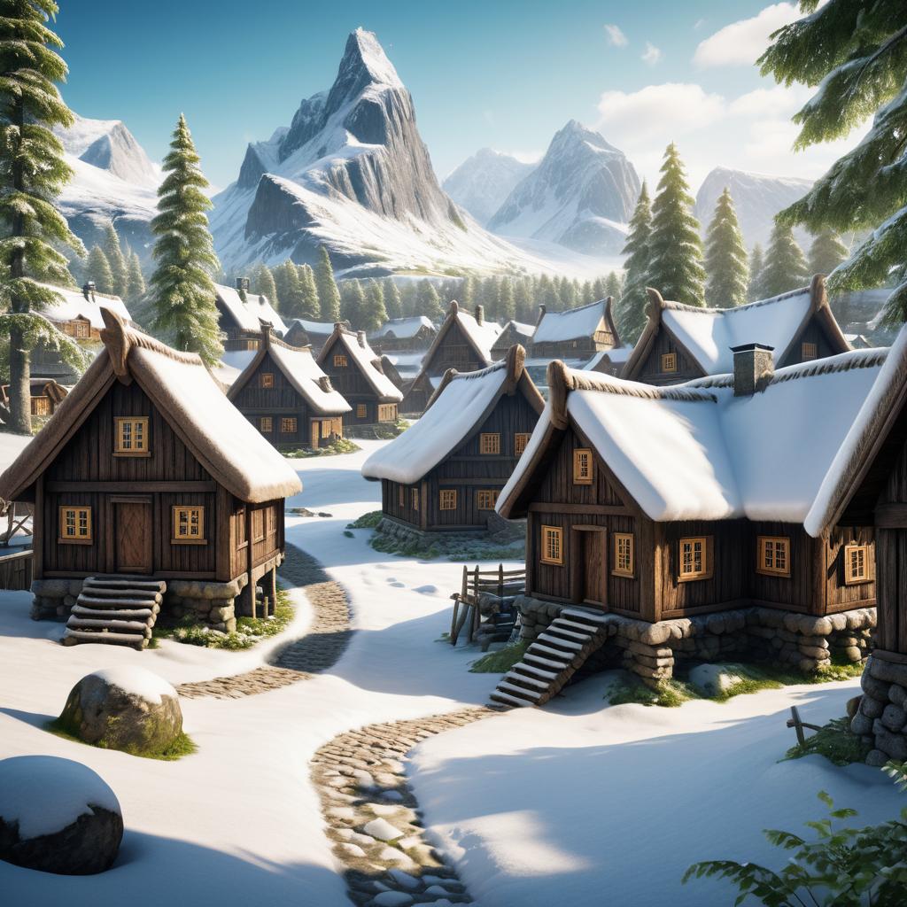 Photorealistic Nordic Viking Village Scene