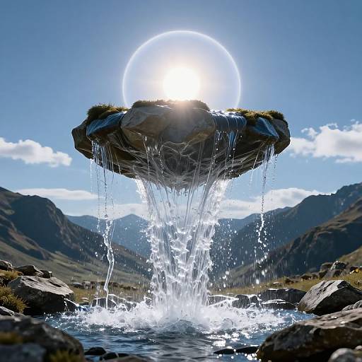 Floating Mountain with Gravity-Defying Streams