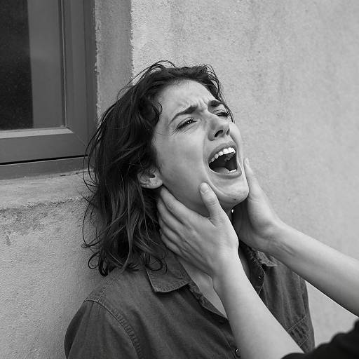 Distressed Woman in Black and White Portrait