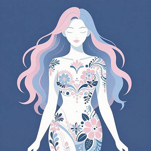 Pastel Fantasy Woman with Floral Patterns