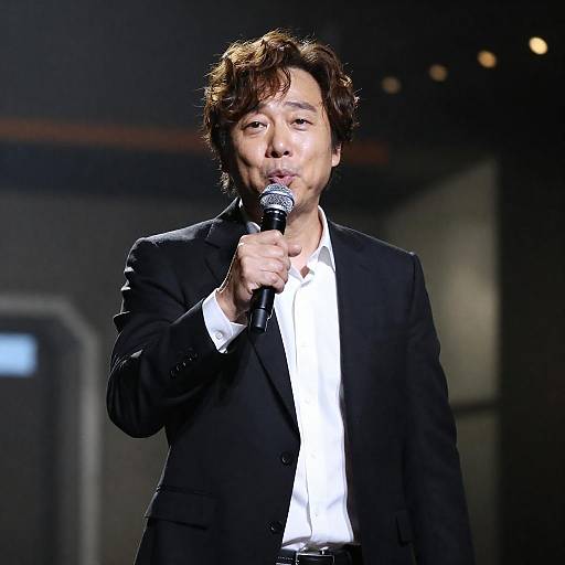 Man Pointing Microphone in Industrial Room