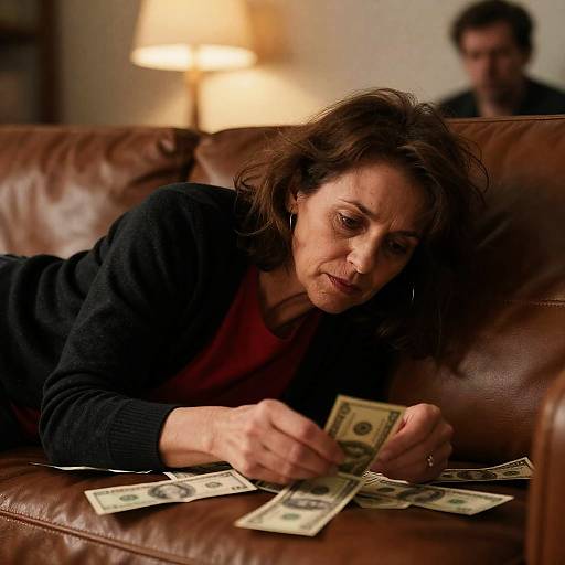Focused Woman Picking Up Dollar Bills