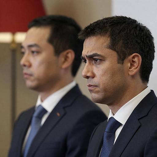 Serious Suited Men Against Blurred Background