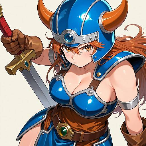 Anime Female Warrior in Blue Armor