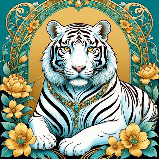 Elegant White Tiger in Art Nouveau Style
