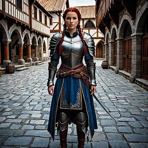 Medieval Warrior Woman in Blue Armor