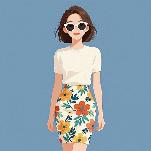Smiling Woman in Chic Floral Outfit