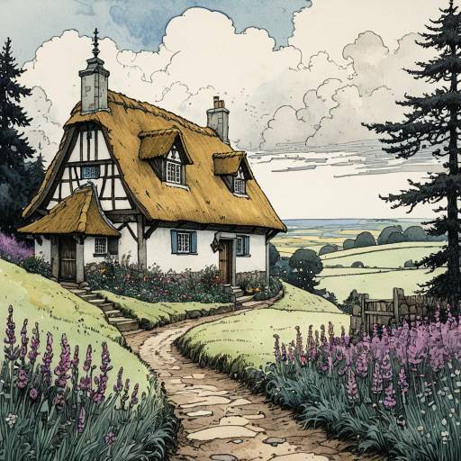 Charming Medieval Dutch Cottage Illustration
