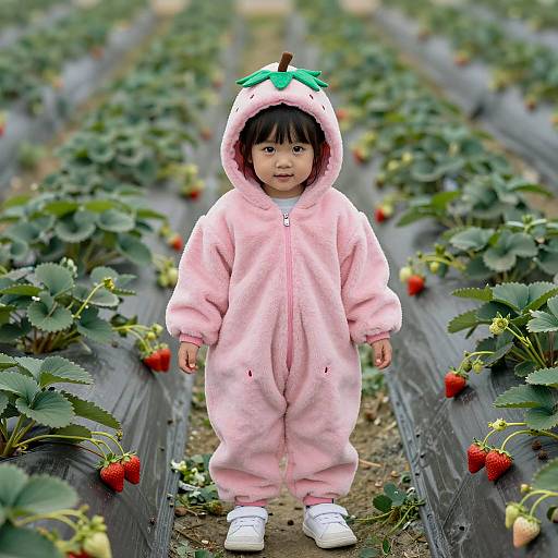 Adorable Child in Pink Strawberry Costume