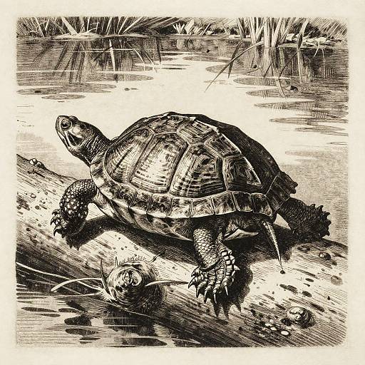 Monochrome Drypoint Turtle Etching