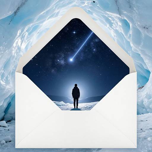 Solitary Figure at Cosmic Glacier Portal