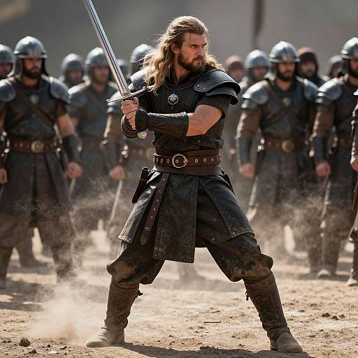 Warrior in Fighting Stance with Sword