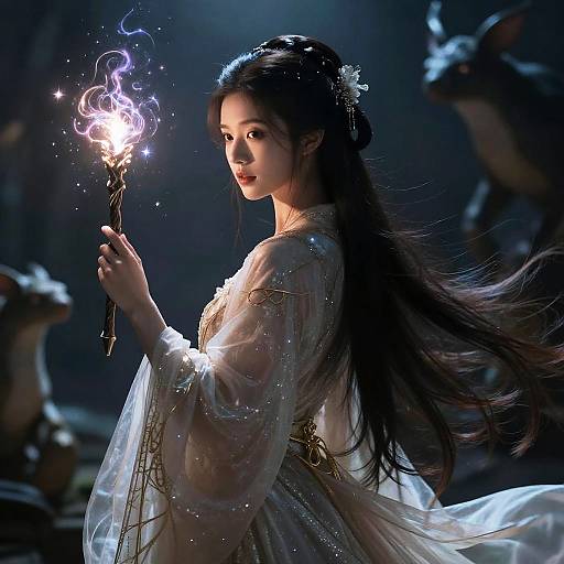 Mystical Magician Woman with Magical Staff