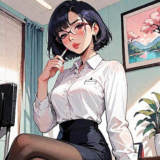 Anime Office Girl Sitting Confidently
