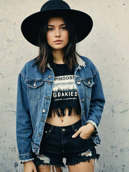 Young Woman in Vintage Denim Outfit