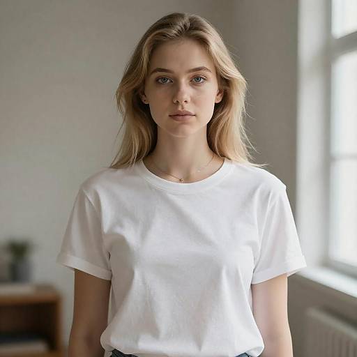 Blonde Woman in White T-Shirt Portrait
