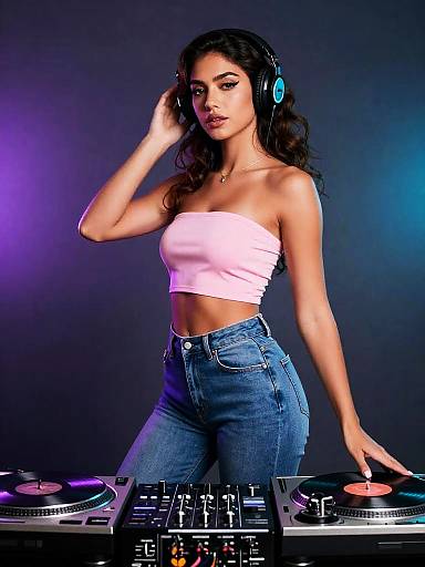 Stylish Female DJ in Neon Club