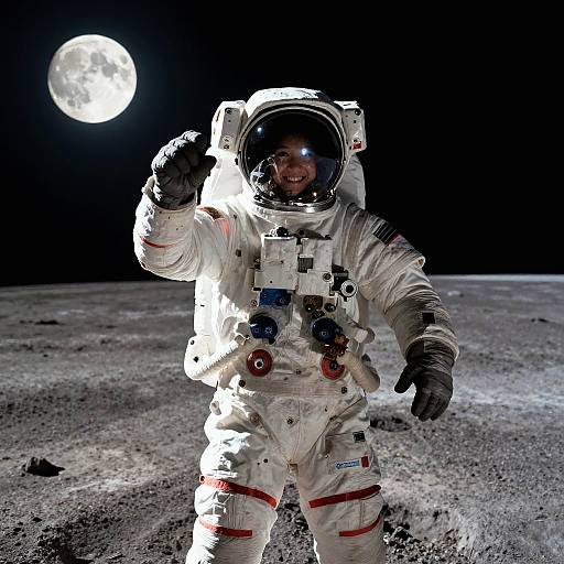 Giddy Astronaut Beneath Moonlit Earthrise