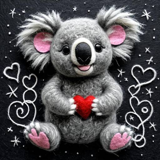 Cute Felted Koala Holding Red Heart