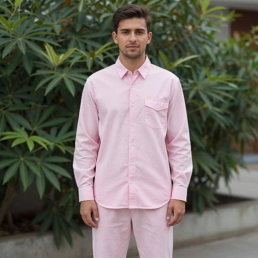 Woman in Pink Outfit by Plant