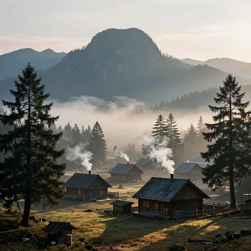 Mystical Mountain Village at Dawn