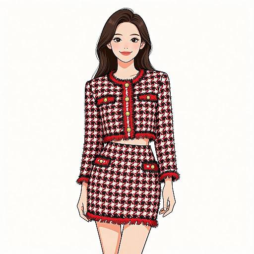 Stylish Woman in Tweed Preppy Outfit