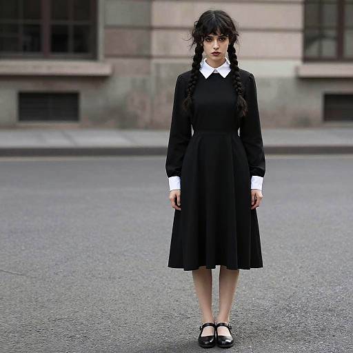 Mysterious Woman in Wednesday Addams Style