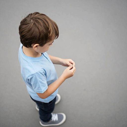Young Boy in Casual Outfit Holding Object