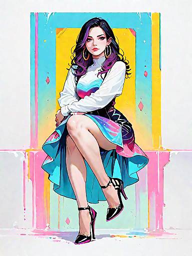 Stylish Woman in Vibrant Dress with Hoop Earrings