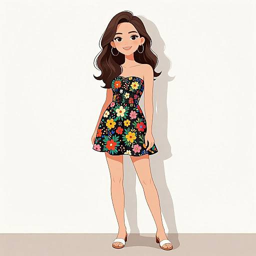 Smiling Woman in Floral Summer Dress