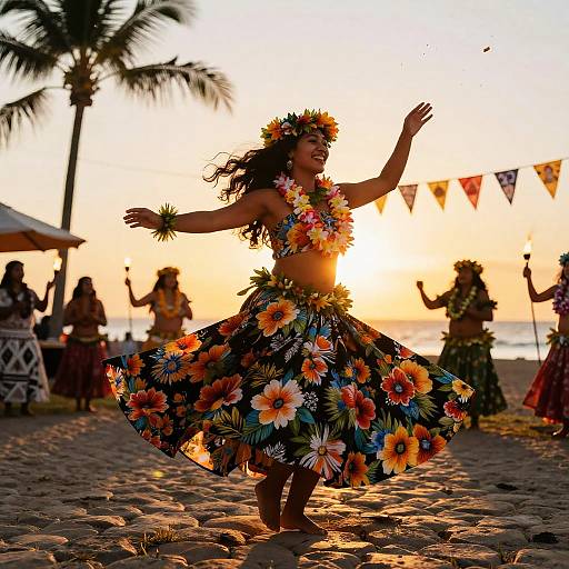 Lively Hawaiian Hula Performer Mid-Spin