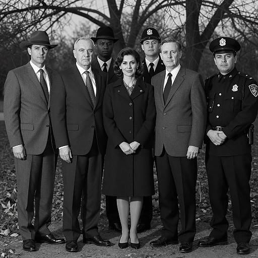 Black and White Group Portrait of Police and Officials