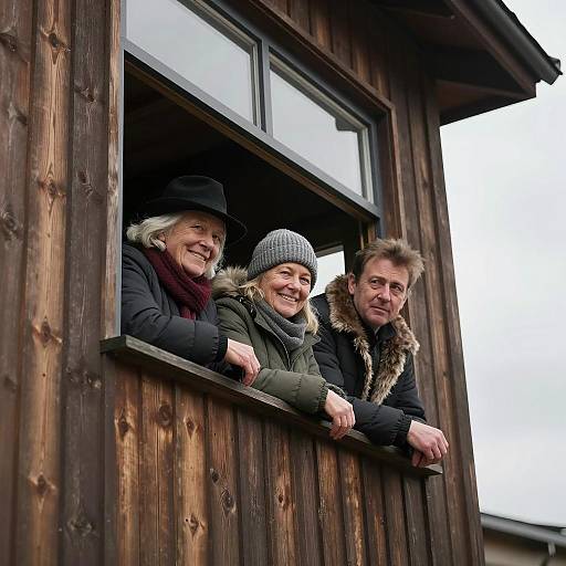 Smiling Faces from a Wooden Window