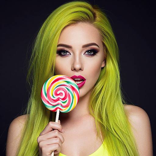 Neon-Haired Woman with Spiral Lollipop