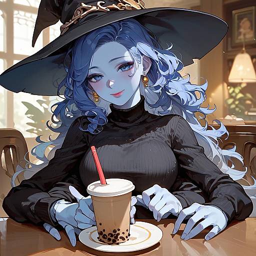 Anime Witch Girl with Blue Skin