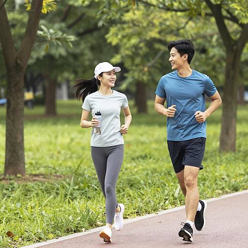 Happy Couple Jogging in Sunny Park