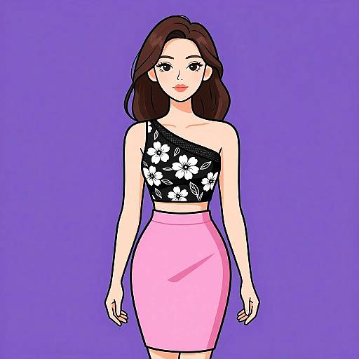 Modern Woman in Floral Crop Top and Pink Skirt