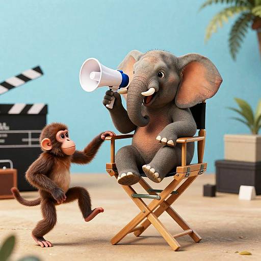 Elephant Director with Monkey Actor
