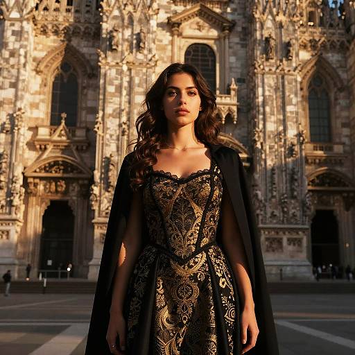 Young Woman in Gothic Dress at Sunset