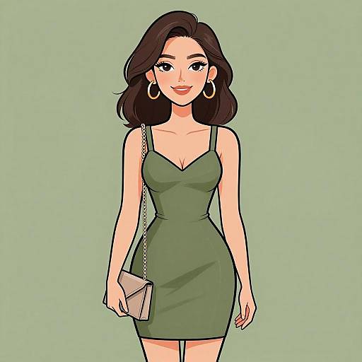 Chic Woman in Olive Green Dress