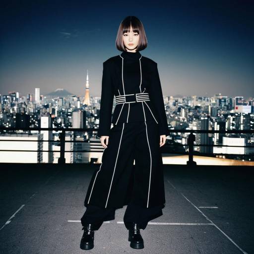 Fashion Model in Avant-Garde Outfit with Tokyo Cityscape