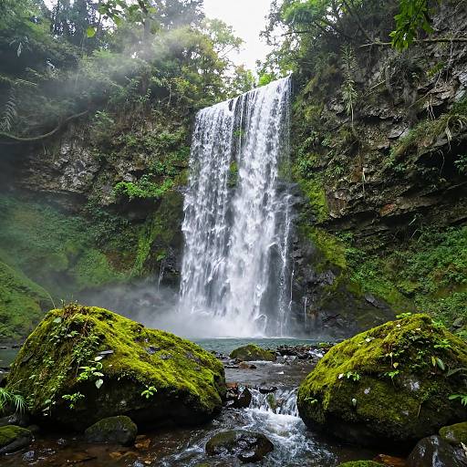 Scenic Double-Tier Waterfall in Forest