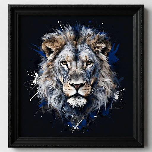 Framed Fiery Lion Head with Silver Accents